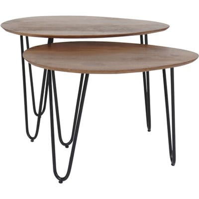 Salontafel Fabio - Mangohout - Set van 2 - Organisch - Japandi - Zwart metalen poten