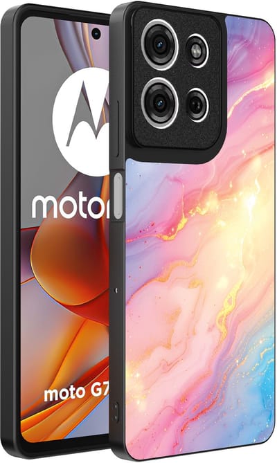 Smartphonica Telefoonhoesje Geschikt voor Motorola Moto G75 met Regenboog Glitter Marmer Opdruk - TPU Backcover Case Rainbow Glitter Marble Design geschikt voor Motorola Moto G75