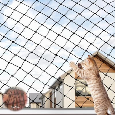 Kattennet Balkon - Kattenbescherming - Veiligheid Huisdier - Sterk UV-bestendig - 3 x 8 Meter - Zwart