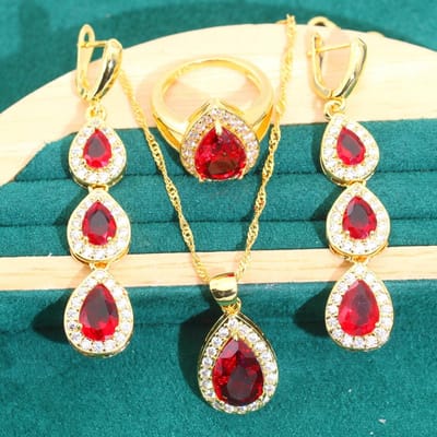 Sieraden Blauwe Waterdruppel Zirkonia Ketting Oorbellen Ring Armband Sieradenset 10 yards