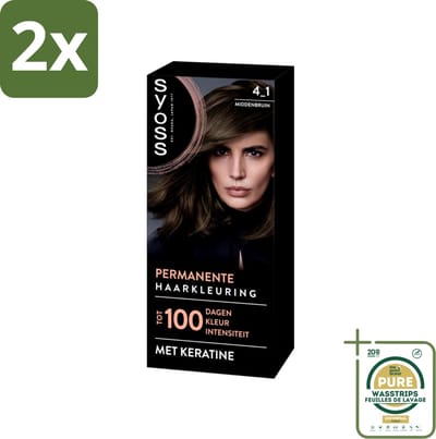 SYOSS - Coloration 4-1 Middenbruin - Haarverf - Grijsdekking - Vermindert Haarbreuk - Voordeelverpakking - 2 stuks - Grijsdekking - Donkere asblonde haarkleur