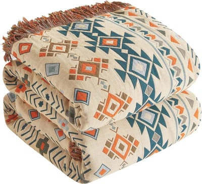 Boho Deken van 100% Katoen, Grote Dubbelzijdige Muslin Bedsprei, Aesthetic Design voor Woonkamer en Slaapkamer, 200 x 230 cm