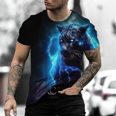Heren T-shirt 3D Animal Grafische Tees Casual Y2k O-hals Korte Mouw Luipaardprint Harajuku Streetwear Oversized Tops Kleding 5XL gray