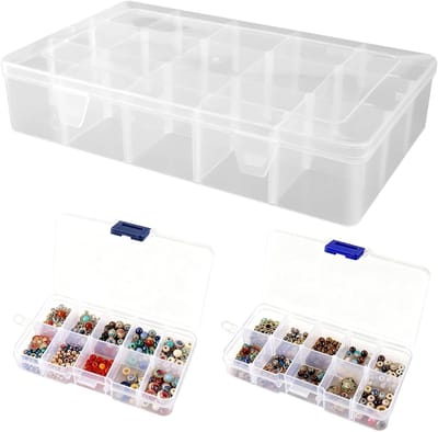 Set van 3 Sorteringsdozen voor Kleine Onderdelen, Stapelbare Plastic Opbergdozen met Verstelbare Scheidingswanden voor Knopen en Kleine Voorwerpen, Transparante Organizers