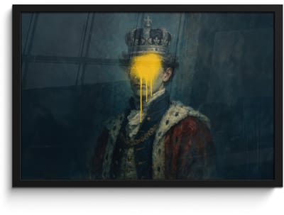 Poster in lijst - Fotolijst 60x40 cm - Posters - Koning - Portret - Druipende gele verf - Posterlijst zwart - Decoratie - Wanddecoratie woonkamer - Muurdecoratie slaapkamer