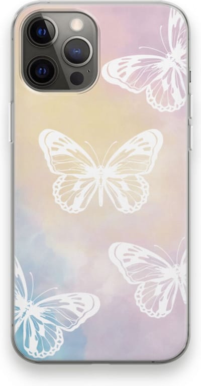 Case Company® - Hoesje geschikt voor iPhone 12 Pro Max hoesje - White butterfly - Soft Cover Telefoonhoesje - Bescherming aan alle Kanten en Schermrand