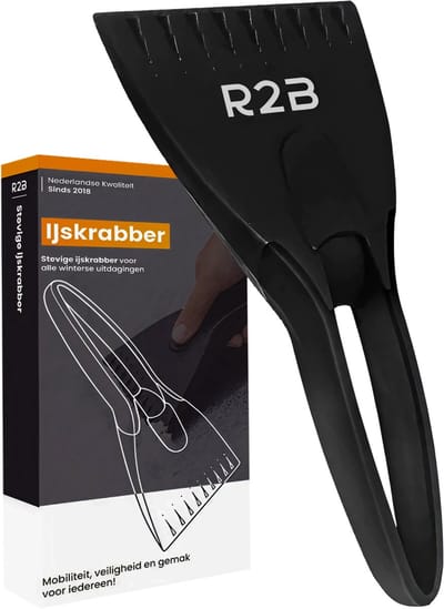 R2B IJskrabber Auto met IJsbreker - Stevig & Extra breed - Gehard kunststof - Ruitenkrabber Auto - Glaskrabber - Glasschraper - Autoaccessoires - Zwart
