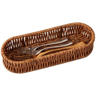 Corbeille à pain en rotin imitation, plateau de rangement polyvalent en rotin tressé, organisateur de couverts de cuisine pour