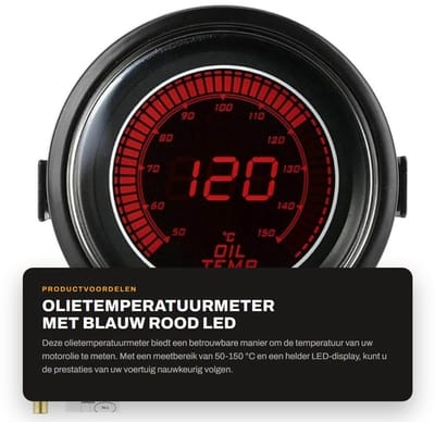 Dailygoods- Olietemperatuurmeter 52mm - 270 Graden Meetoppervlak - LED Display - Kunststof/Aluminiumlegering - 50-150 °C Meetbereik - Duurzaam en Betrouwbaar - Temperatuurmeter