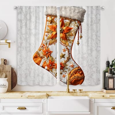 2pcs HD bas de Noël cadeau sac rideau décoratif cravate jaune rideau imprimé numériquement style de décoration intérieure salon décoratif W52H63inchW132H160cm gray