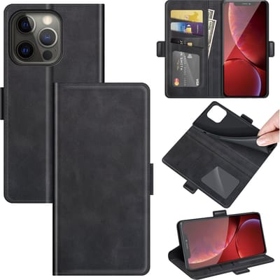 MobyDefend Hoesje - Geschikt voor iPhone 13 Pro - Luxe Wallet Book Case (Sluiting Zijkant) - Zwart