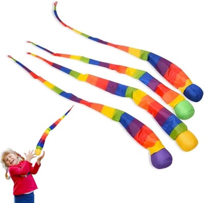 4x Regenboog Staartbal Vangspel - Zacht Binnen en Buiten Speelgoed voor Kinderen