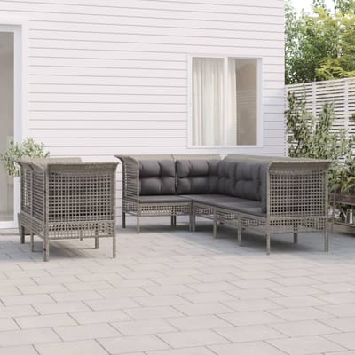 vidaXL - 7-delige - Loungeset - met - kussens - poly - rattan - grijs