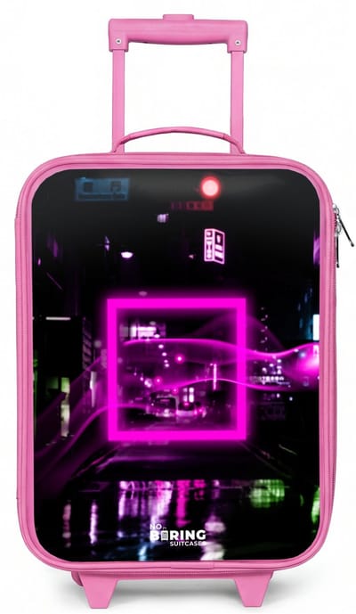 NoBoringSuitcases.com® - Kinderkoffer roze - Kindertrolley meisje - Felroze vierkant boven een natte straat - Koffer kind lichtgewicht - Reiskoffer trolley voor kinderen - Koffertje met lichtgevende wieltjes - Rolkoffer