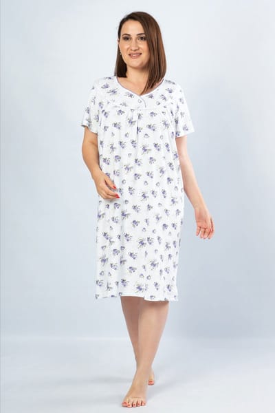 Vienetta - Grote Maten Dames Nachthemd, Korte Mouwen, Lila - 7XL