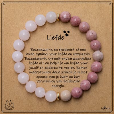 Bixorp Rozenkwarts + Rhodoniet Armband op Cadeau Kaartje - Liefde & Compassie - 8mm / 18cm Edelsteen Kralenarmband - Inclusief Cadeau Envelop