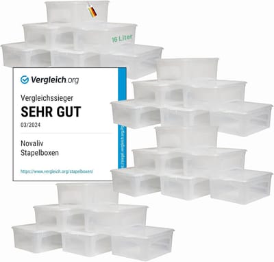 24x opbergdozen met deksel 16L transparante dozen stapelbaar nestbaar opbergdozen met clipsluiting kunststof BPA-vrij 41x34x17 cm