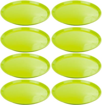 Set van 4x stuks groen rond dienblad van kunststof 34 cm - Serveren - Serveerblad
