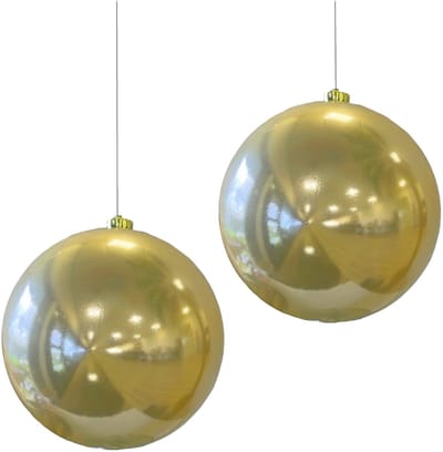 Decoris Kerstbal - 2x - licht parel/champagne - groot - 20 cm - kunststof - glans - kerstversiering