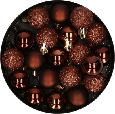 Cosy at Home kleine kerstballen - donkerbruin - 20x - 3 cm - kunststof