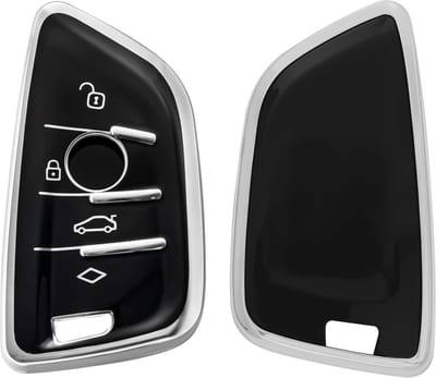 kwmobile autosleutel hoesje geschikt voor BMW 3-knops Smart Key autosleutel hoes - TPU autosleutel behuizing - Beschermende auto sleutel case - Sleuteletui in zwart / zilver
