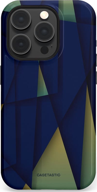 Casetastic Hoesje Geschikt voor Apple iPhone 15 Pro Magsafe - Stijlvolle Beschermende Duo-layer Case - Blauwgroene Driehoeken