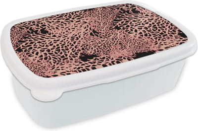 Broodtrommel Wit - Lunchbox - Brooddoos - Koraal - Roze - Structuur - Patronen - 18x12x6 cm - Volwassenen