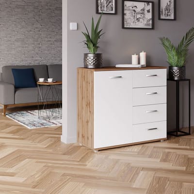 Commode CHICAGO Wotan eiken/wit, 4 lades, 1 deur