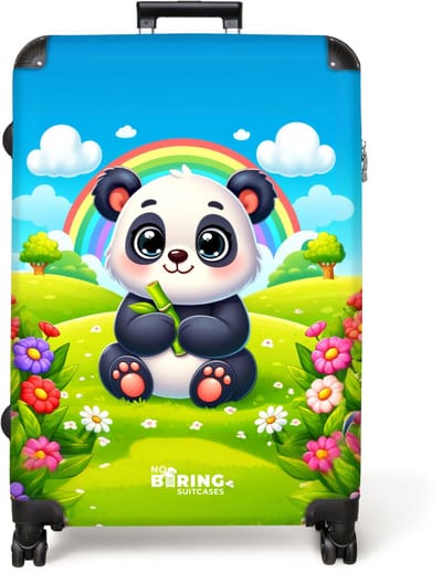 NoBoringSuitcases.com® - Koffer groot - Reiskoffer lichtgewicht - Catroon van een panda voor regenboog - Rolkoffer met 4 wielen - Grote trolley XL - 98 liter bagage