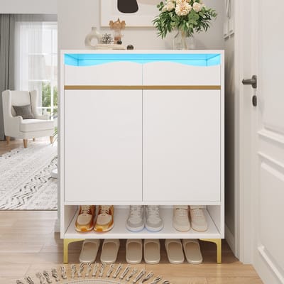 Sweiko Schoenenkast - LED-verlichting - Halmeubel - Met lades - Opbergplanken - Wit