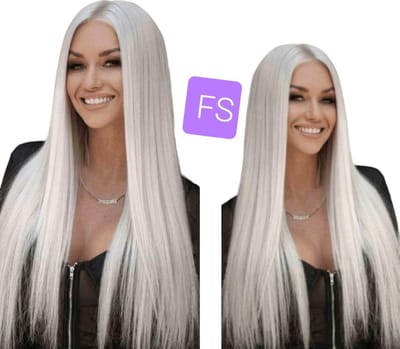 Frazimashop- Licht grijs Pruiken - Luxe Hittebestendig pruik- 32 inch Pruiken Dames Lang steil Haar - #Front Lace Wig 13x4 81 cm
