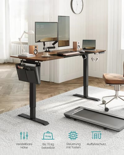 QUESTYR Elektrisch Zit‑Sta Bureau – 160×70 cm – 72‑120 cm – Stil & Traploos Verstelbaar – Geheugenfunctie – Stevig Frame – Gesplitst Tafelblad – Modern Kantoorbureau