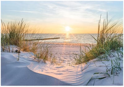 Fotobehang - 150x105 cm - strand met zee en duinen aan de Baltische Zee, perfect voor slaapkamer of woonkamer