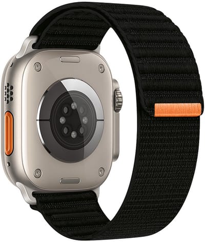 Stravo Nylon Wave Bandje met Klittenbandsluiting – Zacht & Ademend – Geschikt voor Apple Watch 42mm (Series 11/10), 41mm (Series 9/8/7), 40mm (Series 6/5/4, SE 3/2/1), 38mm (Series 3/2/1) – Zwart