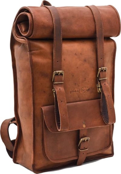 Johnny Fly Leren Rolltop Vintage Rugtas - bruin