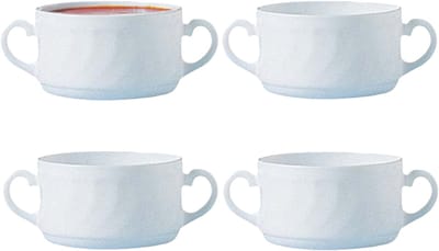 Luminarc Soepkommen Essential - 4x - wit - D9.5 x 6 cm - porselein - schaaltjes met oren - ontbijt/hapjes - stapelbaar