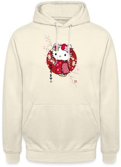 Hello Kitty In Een Rode Kimono En Kersenbloesems Hoodie Unisex