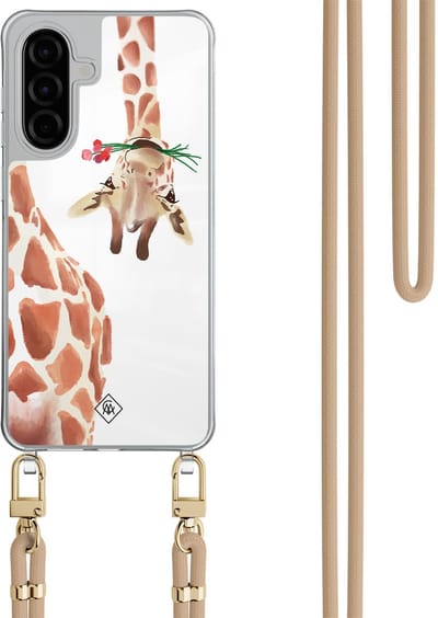 Casimoda® hoesje met beige koord - Geschikt voor Samsung A56 - Giraffe - Afneembaar koord - TPU/polycarbonaat - Bruin/beige