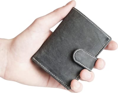 Pasjeshouder Uitschuifbaar – Zwart - Buffelleer - Creditcard Houder - RFID – Anti Skim - Muntgeld Ritsvak - Pasjeshouder