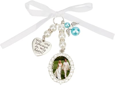 Dailygoods- Foto-hanger Gepersonaliseerd - Bruidsboeket - Herinneringshanger - Broche - Aandenken - Legering 9 x 13 cm
