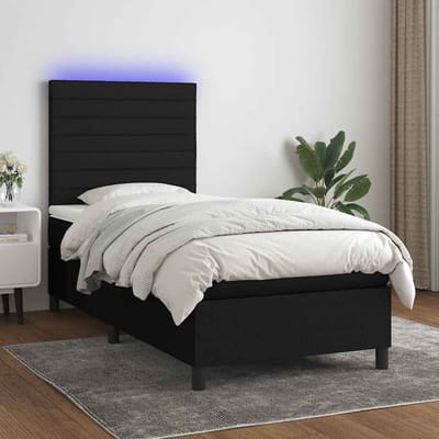 vidaXL - Boxspring - met - matras - en - LED - stof - zwart - 90x190 - cm