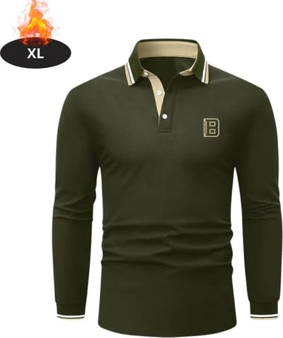 Livano Poloshirt Heren - T-Shirt Heren - Shirt - Overhemd - Polo Shirt Lange Mouwen - Legergroen - XL