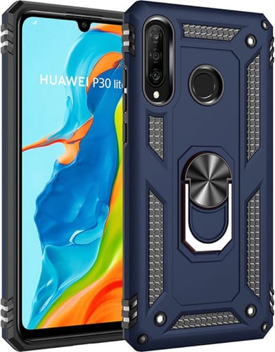 Coverup Hoesje - Geschikt voor Huawei P30 Lite Hoesje - Coverup Ring Kickstand Back Cover - Blauw