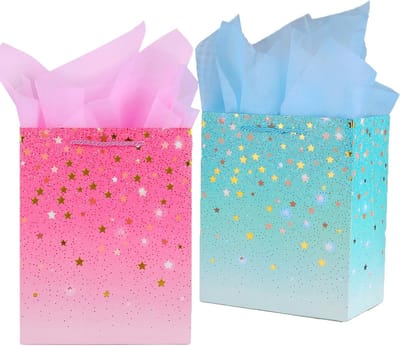 Set van 2 Medium Cadeauzakken van Tissuepapier, Perfect voor Verjaardagen, Feestjes en Cadeaus voor Mannen