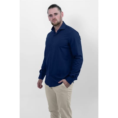 Vercate - Strijkvrij Overhemd - Navy - Marine Blauw - Slim Fit - Bamboe Katoen - Lange Mouw - Heren - Maat 37/S
