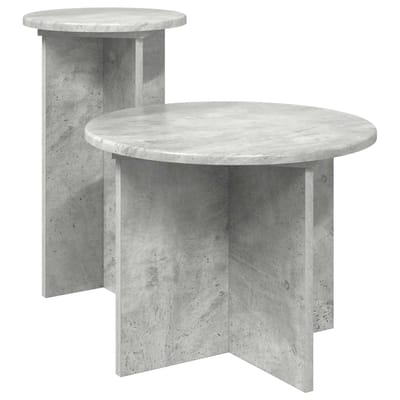 vidaXL - Bijzettafelset - 2 - st - Betongrijs - Ø - 45 - x - 35 - cm - Bewerkt - hout