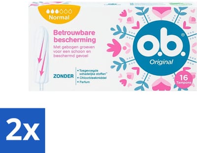o.b. Tampons - Original Normal - Voor Comfort en Betrouwbare Bescherming - 16 Tampons - Voordeelverpakking - 2 stuks