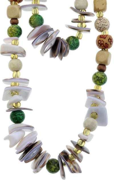 Behave Lange ketting met schelpen en houten kralen – Nikkelvrije modeketting