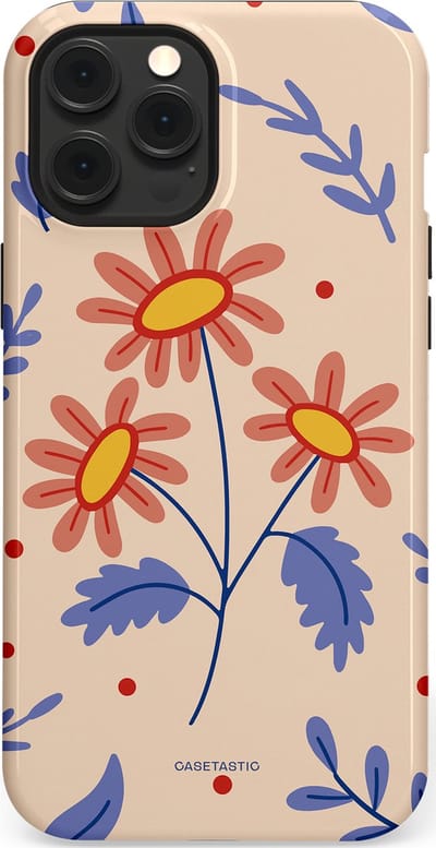 Casetastic hoesje geschikt voor Apple iPhone 12 Pro Max - MagSafe - Dubbellaagse bescherming - Perzikbloem trio - Fashion Case - Lavendel Perzik Zand