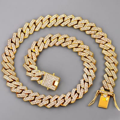14mm Iced Out Chaîne Cubaine à Griffes Collier Pour Hommes Femmes 2 Rangées Pavée de Strass Miami Losange Hip Hop Bijoux 8 inch Bracelet beige